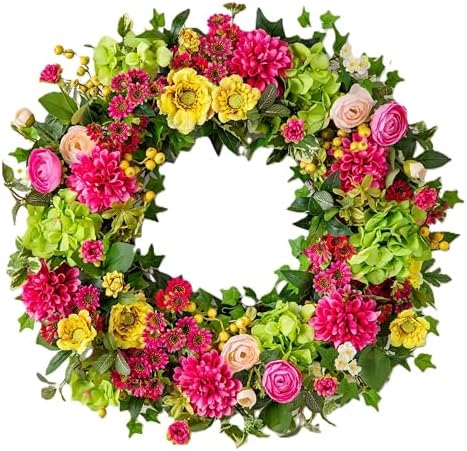 Balsam Hill Outdoor Vivid Blooms Spring & Summer Wreath - 28" Premium UV-Protected Floral Door Wreath for Front Door, Patio, & Garden by BalsamHill