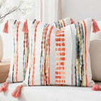 NUYECY Boho Throw Pillow Covers 18x18 Aesthetic Neutral Boucle Couch Pillow Cover Rainbow Striped Decorative Accent Pillow Case for Couch Bed Sofa Farmhouse Bedroom,Modern Funky,Set of 2 Red - Image 4