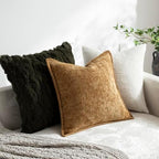 DEZENE Pack of 2 Golden Brown Euro Shams Pillow Covers 26x26 Cozy Soft Chenille Decorative Throw Pillow Covers Accent Vintage Square Couch Pillow Covers for Home Decor Bed Sofa Living Room - Image 4