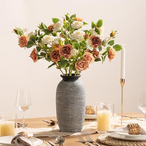 Ceramic Rustic Vase, Large Flower Farmhouse Vases Home Decor, 12.5" Tall Pottery Decorative Pampas Vase for Table Living Room Entryway Mantel Bookshelf Bedroom Bathroom Kitchen-Black - Image 3