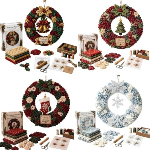 Oanruyan 12 Inch Large Christmas Wreath 3D Fabric Poke Art Kits (4PCS-B) by Oanruyan