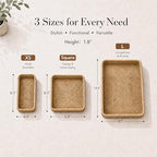 Rattan Serving Tray Set of 3, Rectangular Woven Tray, Natural Wicker Decorative Serving Tray, CoffeeTabletop Vanity Organizer, Bathroom Kitchen Counter, (S 4.3 x 8.3), (M 8.3 x 8.3), (L14.6 × 9.1) - Image 2