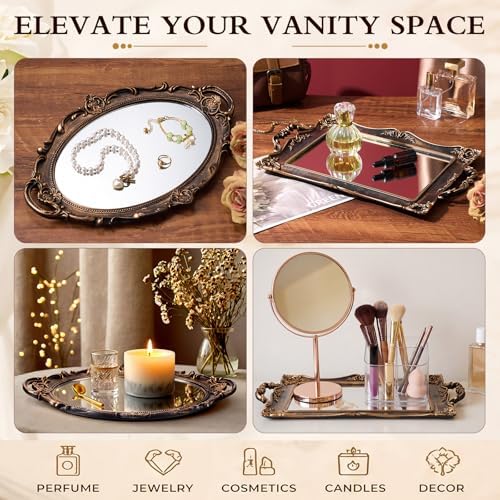 Reallnaive 2 Pcs Vintage Gold Mirror Tray Set, Antique Gold, Gothic - Image 6
