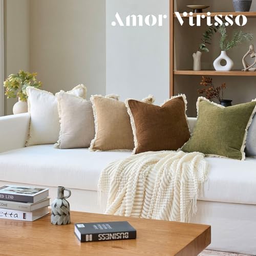 Amor Virisso Fringe Throw Pillow Covers 20x20 Set of 2 Boho Neutral Farmhouse Decorative Pillow Covers with Tassels for Couch Sofa Bed, Cream White - Image 7