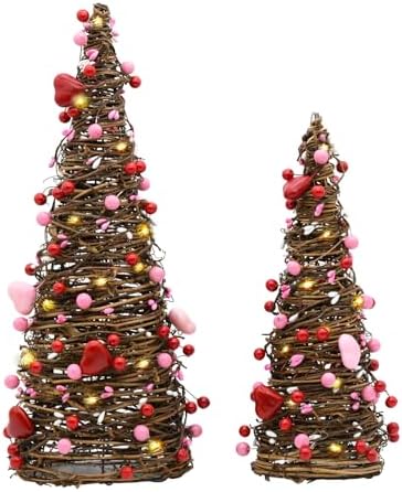 Valentines Day Rattan Table Tree Decor,Lighted Valentines Day Decorations by CRCZK