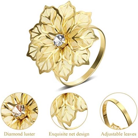 Hotop 50 Pcs Gold Napkin Rings, Hollow Flower Napkin Holders Buckles - Image 4