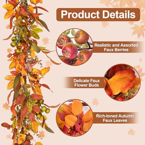 Montekin 6ft Artificial Thick Fall Berry Garland with Floral Flowers - Image 3