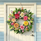 24 Inch Spring Summer Wreath for Front Door - Artificial Floral Wreath with Roses, Dahlia and Tulip Flowers and Green Leaves, Farmhouse All Season Home Decor for Indoor Outdoor Wall Porch - Image 6