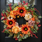 24 Inch Harvest Fall Wreaths for Front Door with Sunflower,Peony,Hydrangeas by Pinkpuii