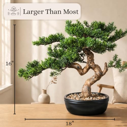Artificial Bonsai Tree 16" Tall with Realistic Wood and Ceramic Pot, Fake Plants for Home, Bedroom and Office Desk, Japanese Decor - Image 3
