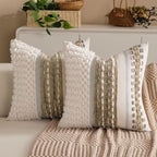 Boho Chenille Tufted Couch Throw Pillow Covers 18x18 Inch Set of 2 Farmhouse Striped Decorative Pillow Covers Accent Neutral Pillowcase Brown Cushion Cover for Living Room Sofa Bed by KOOLIFE