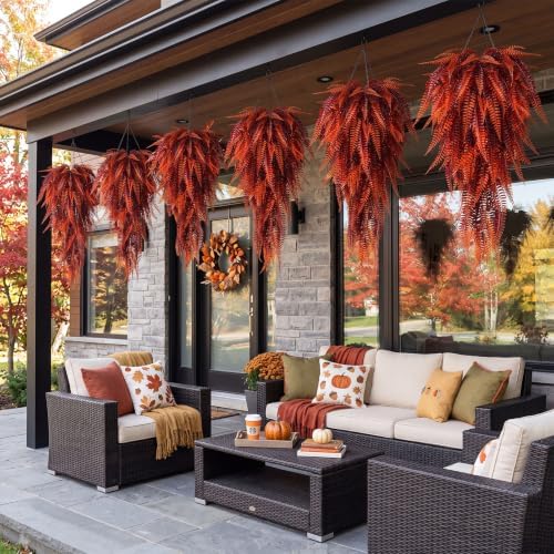 Daifunli 12 Pcs Artificial Fall Hanging Plants Fake Hanging Ferns Plastic Autumn Faux Plants for Wall Room Garden Garland Indoor Outdoor Decor No Basket (Fall Boston) - Image 3