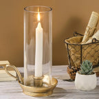 4" Wide Cast Iron Hurricane Candle Holder for Taper Candle in Antique Gold Finish, Candlestick Holder, Farmhouse,Shabby Chic for Mantels, Dining Tables, Bookshelves, Centerpieces, Entryways by Unknown