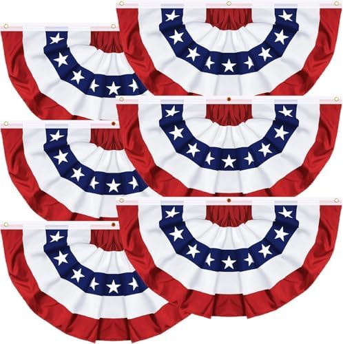 6 Pack 1.5x3 FT USA Pleated Fan Flag, American Bunting Flag Patriotic Half Fan Banner 4th of July Decorations Outdoor Memorial Day Decor Fourth July Independence Day Outside Red White and Blue Decor by REGTEB