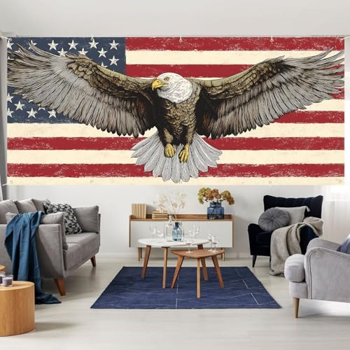 7 * 16FT Eagle USA Flag Garage Door Cover Decorations Independence Day Garage Door Banner for Outdoor Indoor Patriot Party Photography Backdrop - Image 6