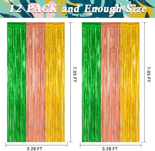 ZATAYE 12 Pack Green Brown Yellow Hawaiian Luau Foil Curtain Decorations - Image 2