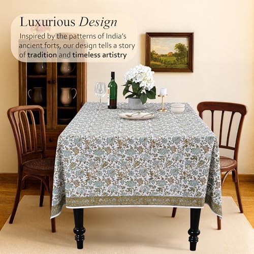 CPC Tablecloth 100% Cotton 70x118 Inch Indian Block Print Rectangle Table Cover, Table Cloth for Weddings, Spring/Summer, Barbeque -Harvest Bloom - Image 2
