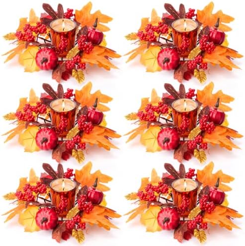 Umigy 6 Set Fall Candle Holders Glass Votive, Pumpkin, Red by Umigy