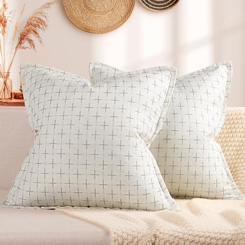 ZWJD Pillow Covers 26x26 Set of 2 Soft Polyester Textured Pillow Covers with Stylish Flange Edge Cozy Farmhouse Throw Pillows for Couch Bed Sofa Living Room by ZWJD