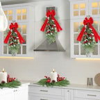 2 PCS 24" Artificial Christmas Teardrop Swag Pine Needles Teardrop Door Swag Christmas Norfolk Teardrop Wreath with Pinecone Berry for Front Door Xmas Mantle Wall Fireplace Indoor Outdoor Home Decor - Image 4