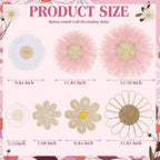 Chunful 7 Pcs Boho Wall Basket Decor Rattan Flower, Pink - Image 2