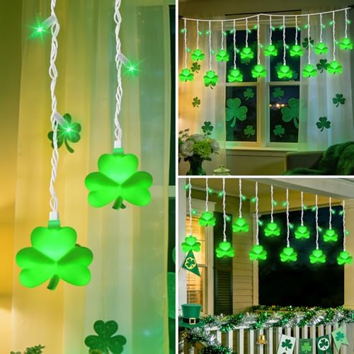 25 LED Green Shamrock Icicle Lights, 6.75FT St. Patricks Day Lights Curtain String Lights with 10 Shamrock & 25 LED Light for Lucky Clover St Patrick's Decorations Indoor Home Window Proch Party Decor - Image 4