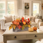 DILATATA Fall Decor Autumn Harvest Pumpkins Centerpiece - Artificial Peony Maple Leaf and Pinecones Arrangement in Rectangle Wooden Box for Thanksgiving Party Mantel Fall Decor - Image 5