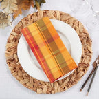 Terracotta Orange Holiday Harvest Plaid Design Cotton Napkin. 20" Square. (4 Piece Set) - Image 2