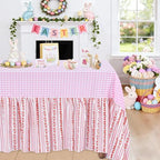 Fanqisi Easter Tablecloth Pink Ruffle Table Cloth - 90 x 132 Inch Gingham Checker Tablecloths Waterproof Table Cover for Picnic Birthday Wedding Spring Party Decoration - Image 4