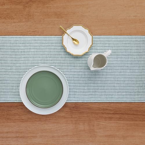 Solino Home 100% Linen Table Runner, 14 x 144 in, Rainforest, Narrow Stripe - Image 4