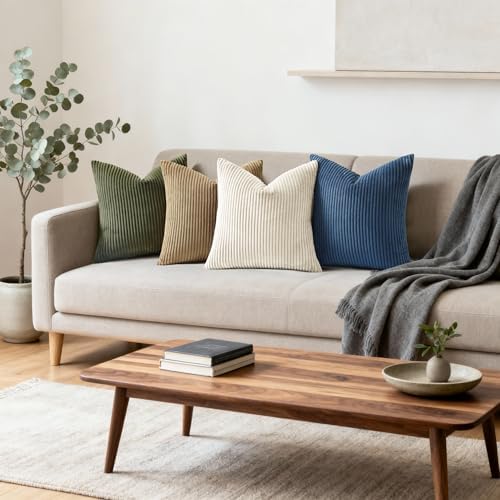 Mecatny Corduroy Fall Throw Pillow Covers 22x22 Set of 2 Olive Green - Image 3