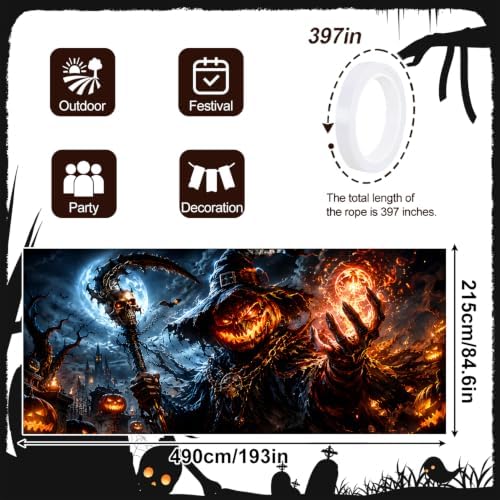 Halloween Garage Door Banner 7x16ft, Gothic Pumpkin Reaper Wizard - Image 2