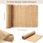 15 Pack Burlap Table Runners Bulk 12 x 71 Inch Rustic Jute Tablerunner Khaki Farmhouse Country Burlap Runners for Wedding Banquet Birthday Holiday Party Kitchen Dining Table Decorations(Tassel) - Image 2