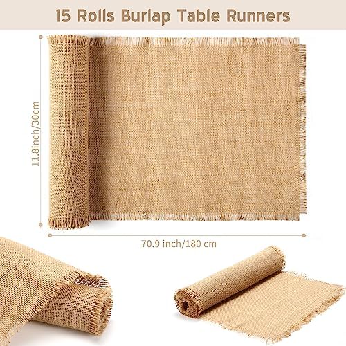 15 Pack Burlap Table Runners Bulk 12 x 71 Inch Rustic Jute Tablerunner Khaki Farmhouse Country Burlap Runners for Wedding Banquet Birthday Holiday Party Kitchen Dining Table Decorations(Tassel) - Image 2