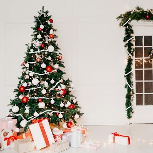 48Ft Christmas Wood Bead Garland Rustic Holiday Decor for Tree (White) - Image 6