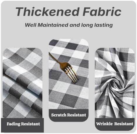 JIALE Gingham Tablecloth Rectangle Cotton Linen Fabric Checkered Table Cloth with Tassel Washable Wrinkle Free Buffalo Plaid Table Cover for Party Outdoor Picnic Kitchen Dining, Black White, 55x106 - Image 4