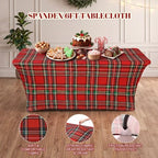 Oudain 2 Pcs Christmas Tablecloth 6 ft Red Green Buffalo Plaid Table Cover - Image 3
