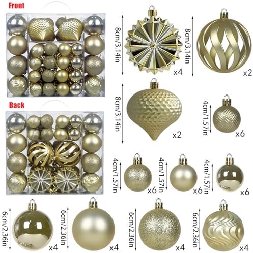 Christmas Tree Balls Ornaments Set, 48 Pcs Shatterproof Plastic Decorative Baubles Shiny Hanging Ball Ornaments for Xmas Tree Holiday Party Wedding Decoration, Gold - Image 2