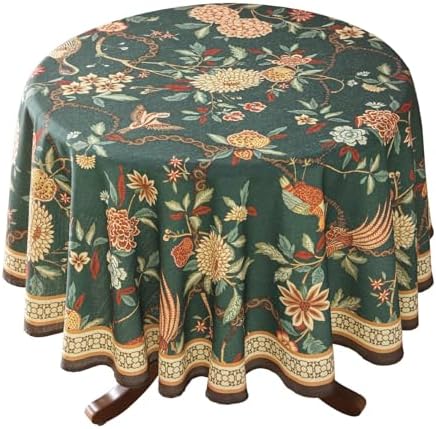 ISAENNE Designer Vintage Green Round Tablecloth,Diameter 67" by Isaennehomedecoration
