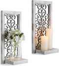 Mirrored Wall Candle Sconces Set of 2 with Scrollwork Design by Walasis