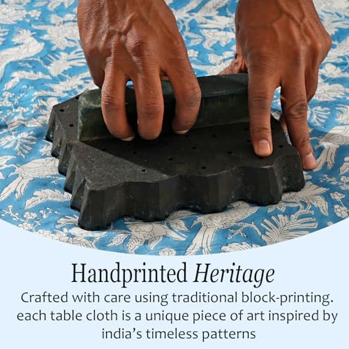 CPC Tablecloth 100% Cotton 72x190 Inch Indian Block Print Rectangle Table Cover, Washable Table Cloth for Weddings, Spring/Summer, Barbeque - Blue Sapphire - Image 5