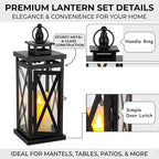 TRIROCKS Set of 2 Deacorative Candle Lantern 11'' High Metal Candle Holder Hanging Lanterns with Tempered Glass Perfect for Indoor Outdoor Home Decor Parties Garden Events Wedding (Black) - Image 2