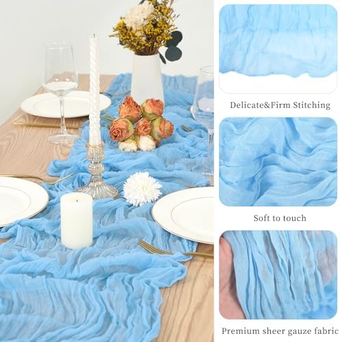 20 Pack Light Blue Table Runner 10Ft Cheesecloth Table Runner Boho Gauze Table Runner Long Cheese Cloth Table Runner Romantic Sheer Fabric Table Runners for Wedding Party Bridal Shower - Image 4