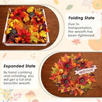 Autumn Wreaths for Front Door Decor Artificial Flower, 20" Fall Pumpkin - Image 6