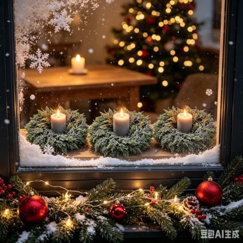 6 Pcs Mini Christmas Candle Ring Wreaths Artificial Pillar Candle Holder Wreath Frosted Cypress Foliage Greenery Wreath for Rustic Farmhouse Xmas Winter Holiday Table Wall Window Decor - Image 2