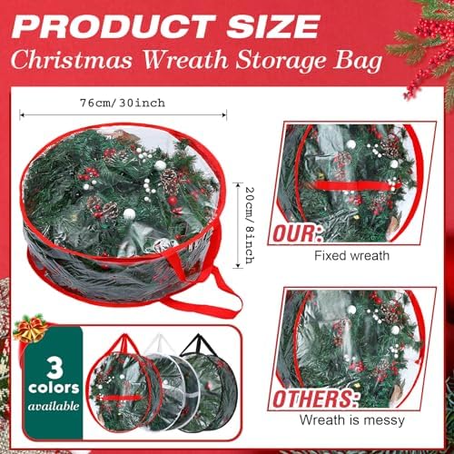 Zhengmy 6 Pcs Clear Christmas Wreath Storage Bag Wreath Storage Container With fixing strap Wreath Storage Box with Handles for Storing Garland Holiday Wreath Wrapping(30 Inches) - Image 2