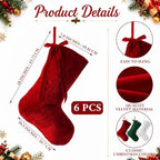 Leumoi 6 Pcs 18 Inch Farmhouse Velvet Christmas Stockings, Large Classic Multicolor Christmas Fireplace Stockings with Bow Country Rustic Velvet Hanging Decorations for Family Mantel Party Favors - Image 3