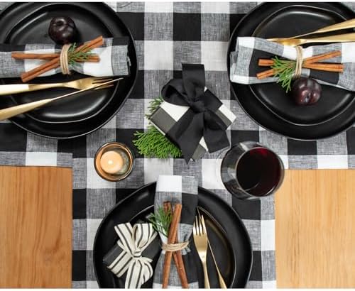 Solino Home 100% Pure Linen Table Runner, 14 x 72 in, Black and White Check - Image 3