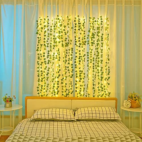 Naidiler 12 Pcs Artificial Ivy Garland Fake Vines with 65 Ft Lights String (200 LED) Decor Faux Green Hanging Plant Greenery for Wall Party Wedding Room Home Kitchen Indoor & Outdoor Decoration - Image 5