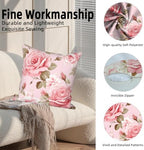 Pink Throw Pillow Covers Rose Floral Peony Flower Green Leaves Blooming Set of 4 Vintage Rustic Cushion Covers 24x24 Watercolor Square Pillowcases for Couch Sofa Bedroom Patio Farmhouse - Image 2